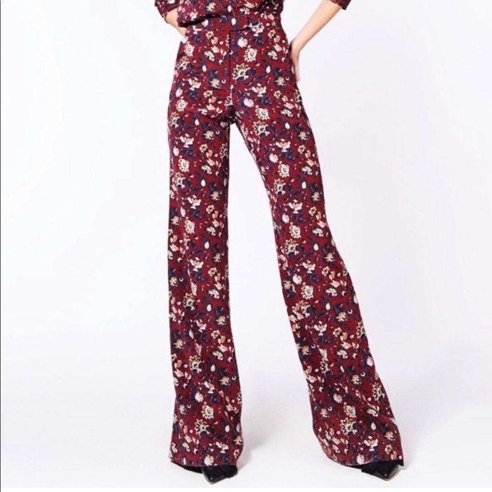 Veronica Beard Silk High Rise Floral Wide Leg Flare Pants Women’s Size 2 - Picture 2 of 10